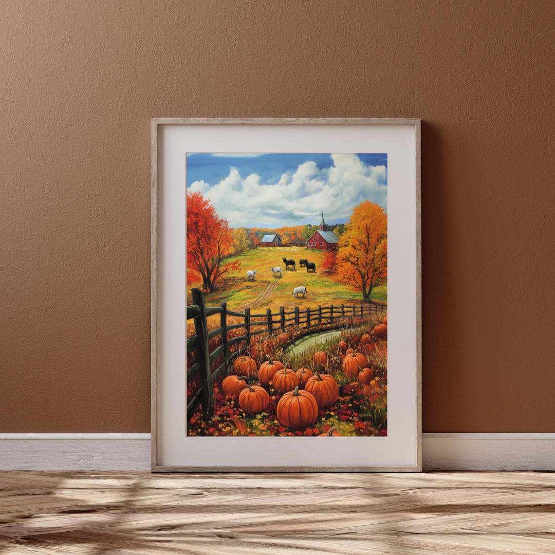 Autumn Farm Art Vintage Landscape Painting Vintage Autumn Moody Countryside Farmhouse Decor Thanksgiving Print Harvest 649 - Image 3