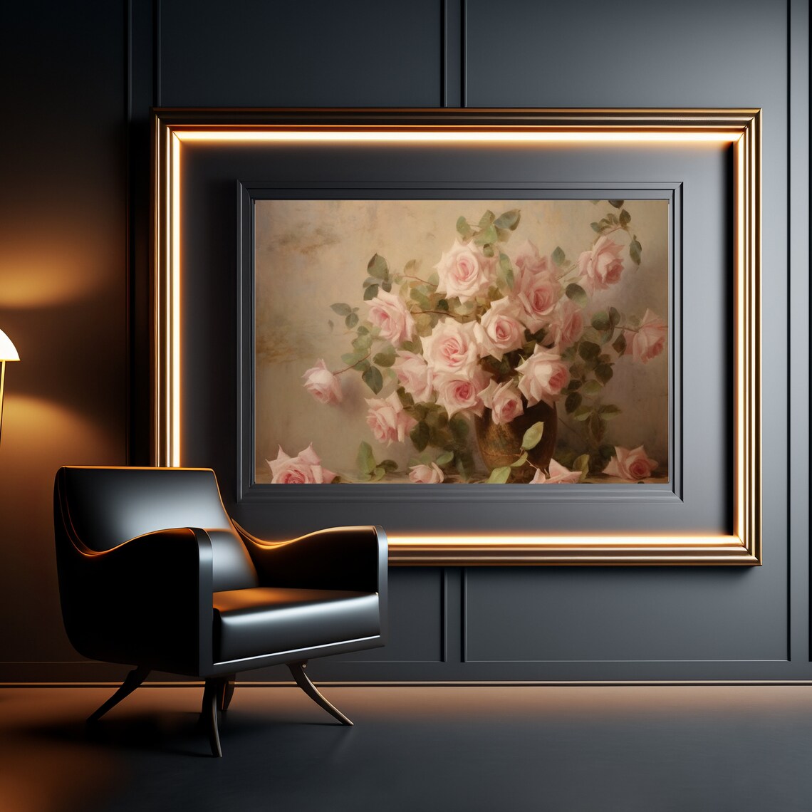 Vintage Pink Roses Still Life Oil Painting Vase Floral Poster - Image 6