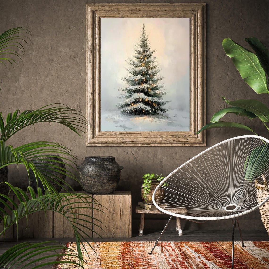 Snow Covered Christmas Tree With Warm Lights Minimalist Poster - Image 5