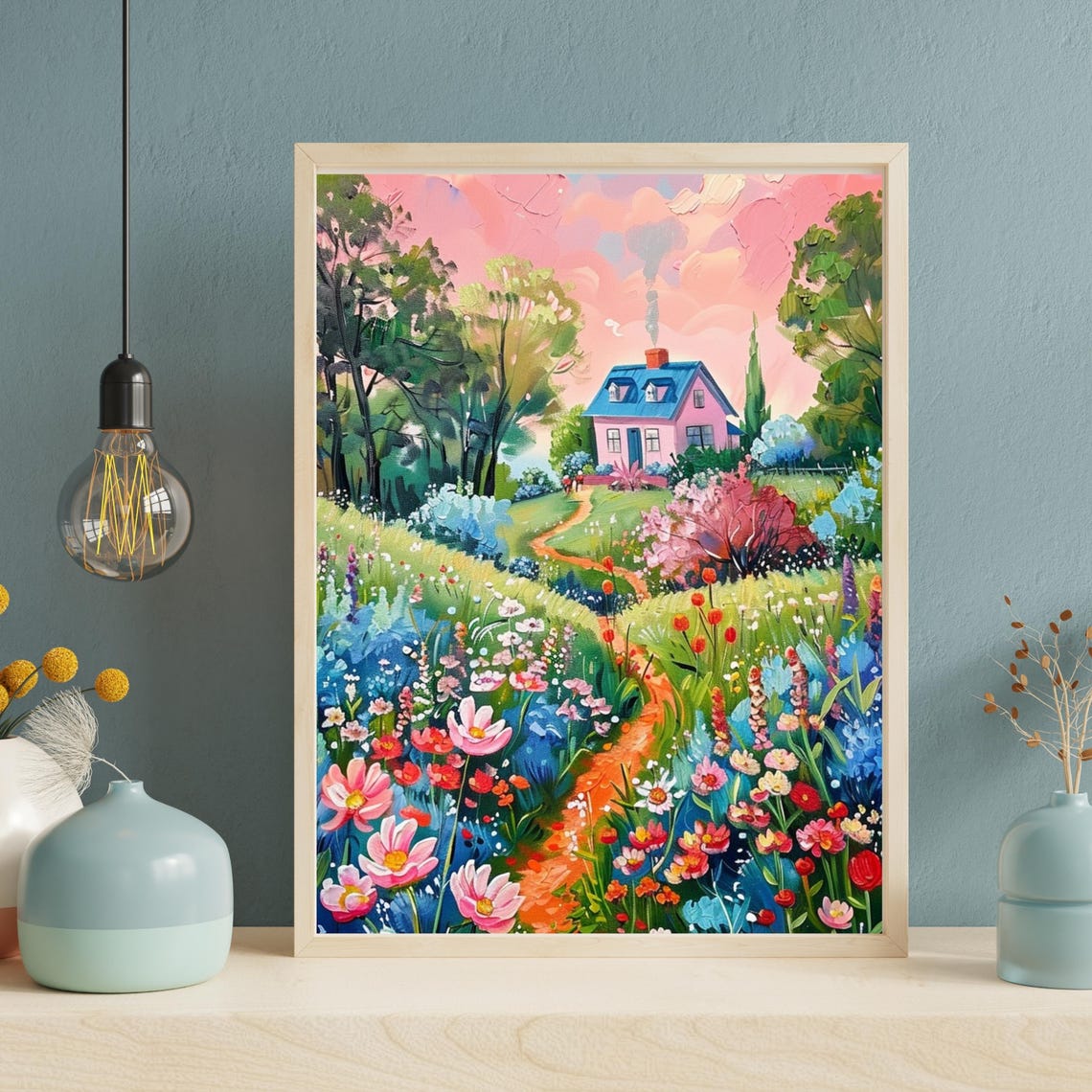 Abstract Colorful Scenery Wall Art Farmhouse Decor Colorful Living Room Wall Art Vibrant Landscape Print Flower Garden Farmhouse Print 764 - Image 2