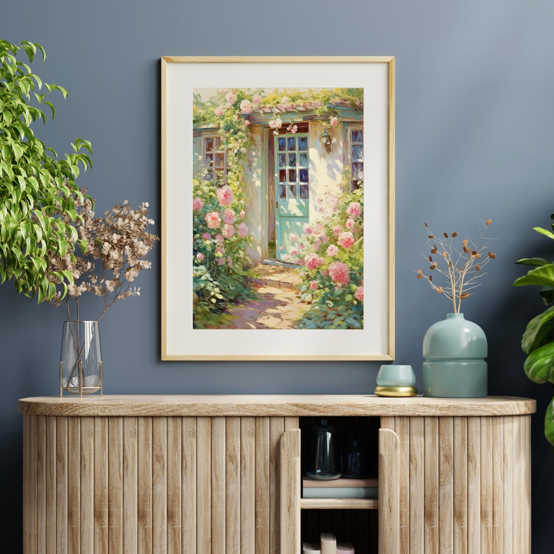 Spring Cottage Doorway with Climbing Pink Roses Painting Poster - Image 5