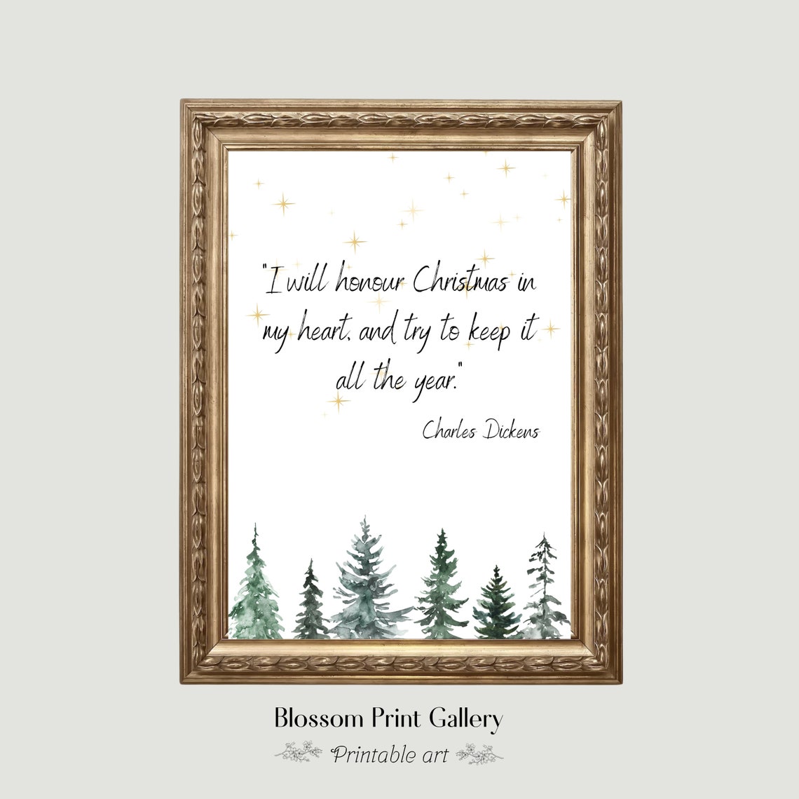 Charles Dickens Christmas Quote Typography Art with Pine Trees Poster