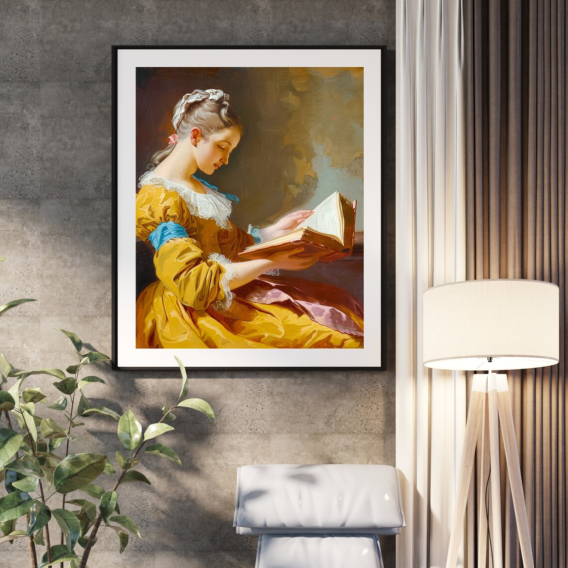 Elegant Woman Reading Book In Yellow Dress Classic Painting Poster - Image 6