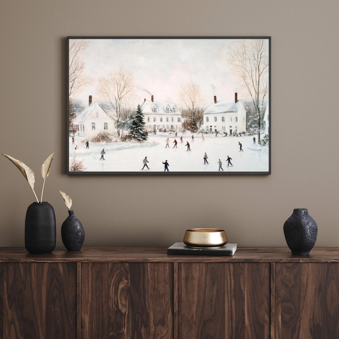 Village Ice Skating Pond Winter Scene Vintage Holiday Poster - Image 4