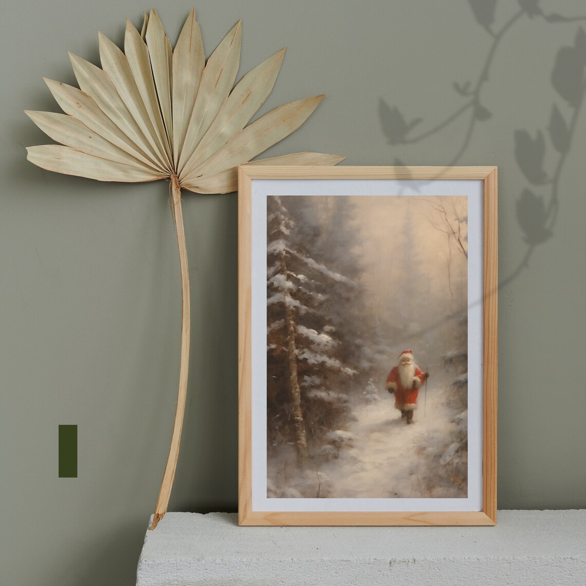 Santa Walking Through Snowy Winter Forest Vintage Christmas Poster - Image 3