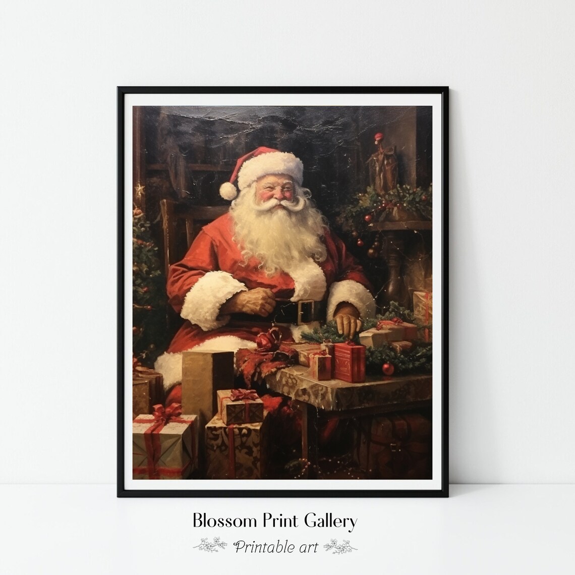 Jolly Santa Claus Gifts Workshop Vintage Christmas Painting Poster - Image 4