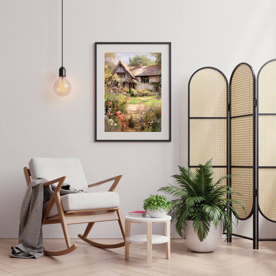 Rustic Thatched Cottage With Wildflower Garden Sunny Summer Landscape Poster - Image 4