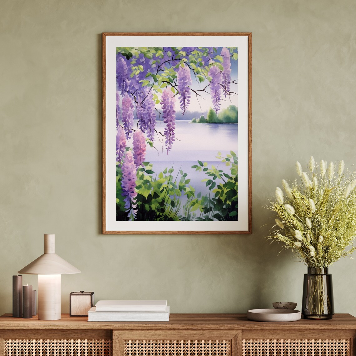 Purple Wisteria Blooming Over Calm Lake Spring Watercolor Poster - Image 5