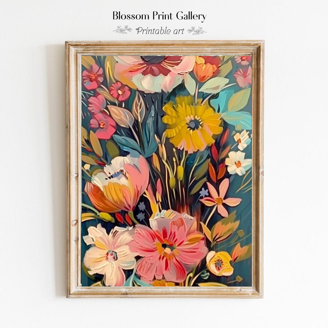 Bold Modern Floral Painting With Colorful Boho Blooms Wall Art - Image 6
