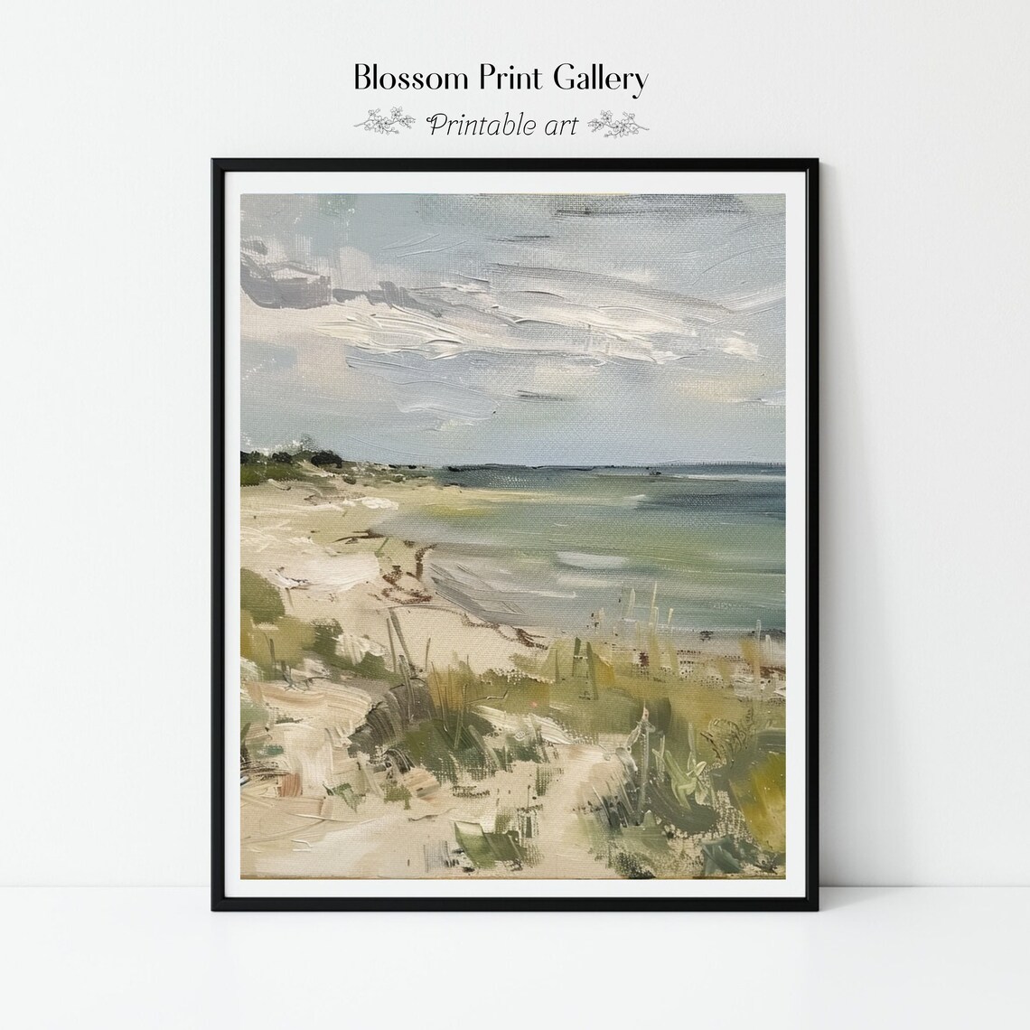 Serene Muted Coastal Dunes Seascape Calm Ocean Oil Painting Poster