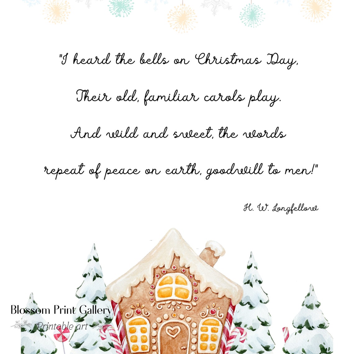 Longfellow Christmas Bells Quote with Gingerbread House Poster - Image 3
