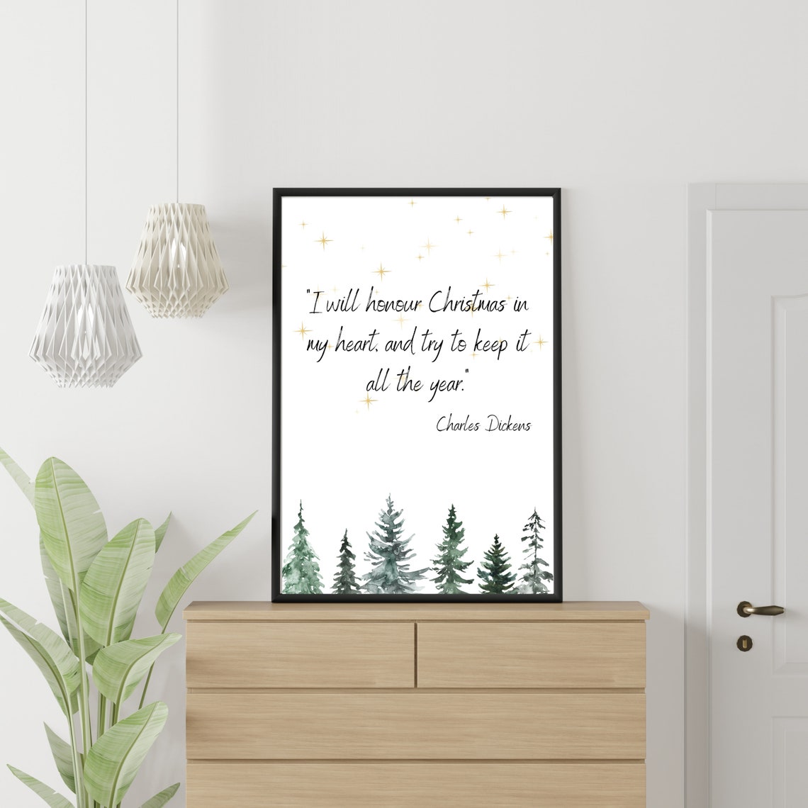 Charles Dickens Christmas Quote Typography Art with Pine Trees Poster - Image 4