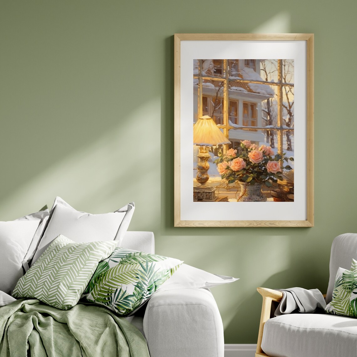 Romantic Winter Window with Lamp and Roses Still Life Painting Poster - Image 5
