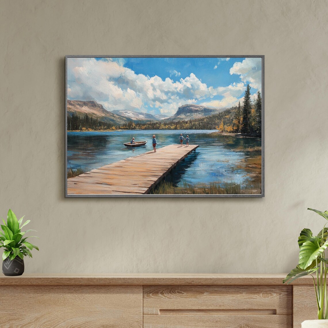 Lake Landscape Moody Dock Art Print, Vintage Farmhouse Decor - Image 3