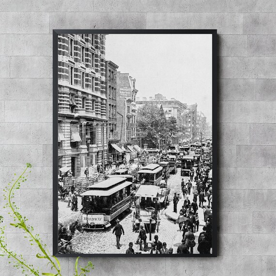 Vintage Broadway New York Street Scene Historic Black White Photo Poster