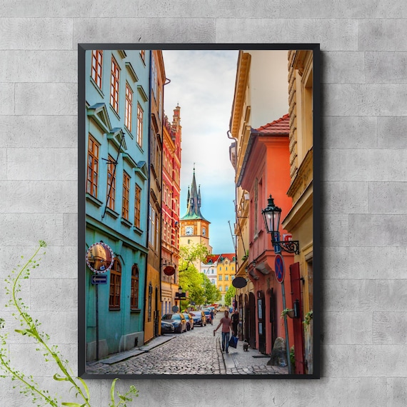Prague Old Town Wall Art Colorful Street View Tower Czech Republic European Cityscape Poster