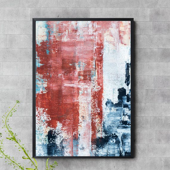 Bold Red And Blue Abstract Wall Art Modern Grunge Texture Poster