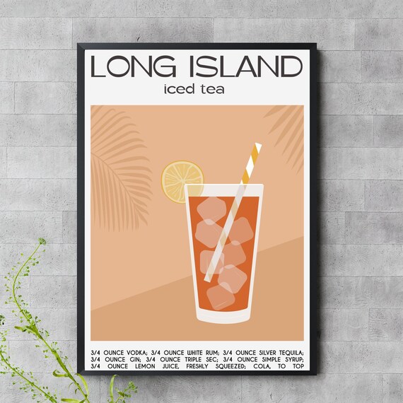 Long Island Iced Tea Cocktail Recipe Classic Tall Glass Bar Decor Poster