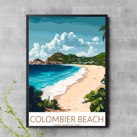 Colombier Beach Saint Barthlemy Poster Tropical Island Wall Art Caribbean Coastal Print