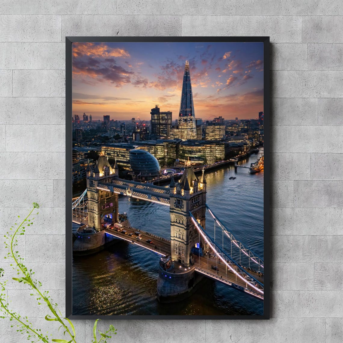 London Tower Bridge Shard Night Skyline Cityscape Travel Poster