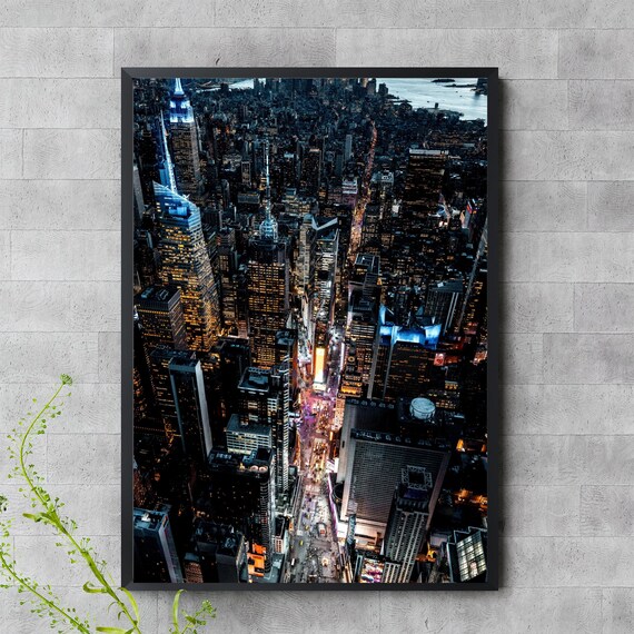 New York City Night Lights Aerial Cityscape Photo For Wall Art Poster Highres Jpeg