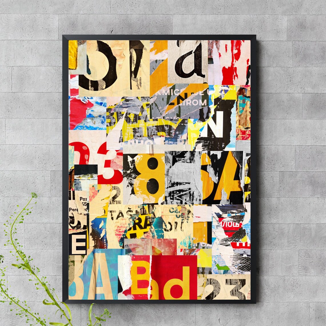 Colorful Torn Paper Typography Collage Modern Eclectic Letter Art Poster