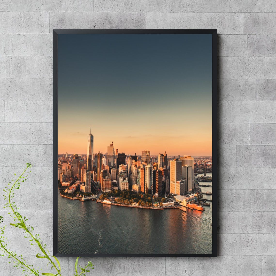 Lower Manhattan Skyline Golden Sunset New York City View Poster