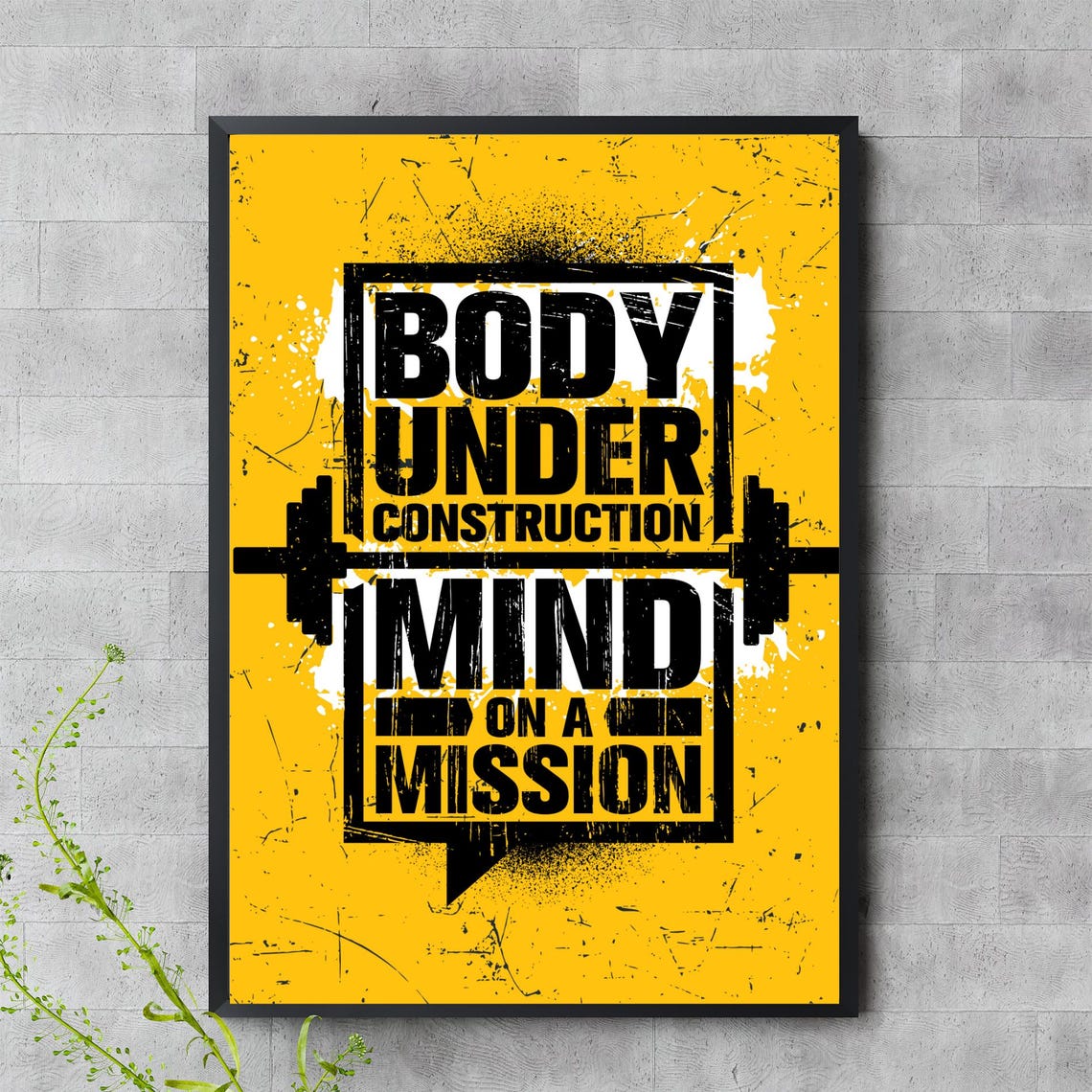 Body Under Construction Mind On A Mission Yellow Barbell Gym Poster