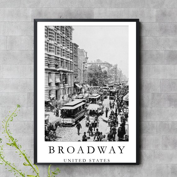 Broadway New York Vintage Streetcars Black and White Photo Poster