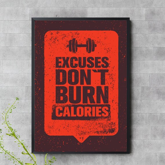 Excuses Don't Burn Calories Gym Dumbbell Red Fitness Motivation Poster