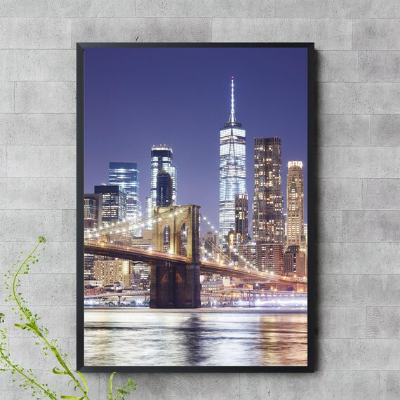 New York City Brooklyn Bridge Night Skyline Wall Art