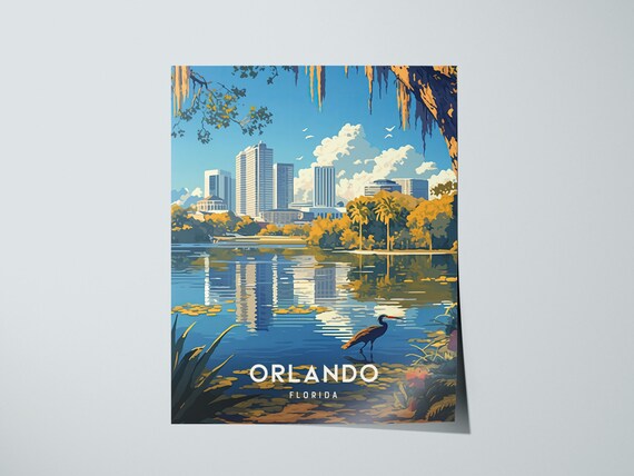 Orlando Florida Lake Eola Downtown Skyline Heron Nature Poster