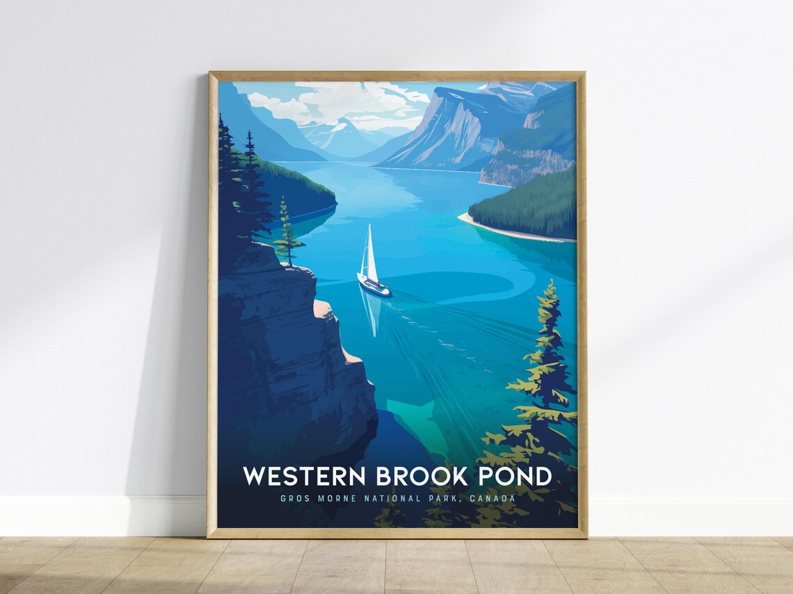 Western Brook Pond Gros Morne Canada Travel Poster Sailboat Fjord