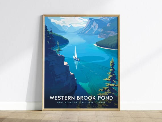 Western Brook Pond Gros Morne Canada Travel Poster Sailboat Fjord