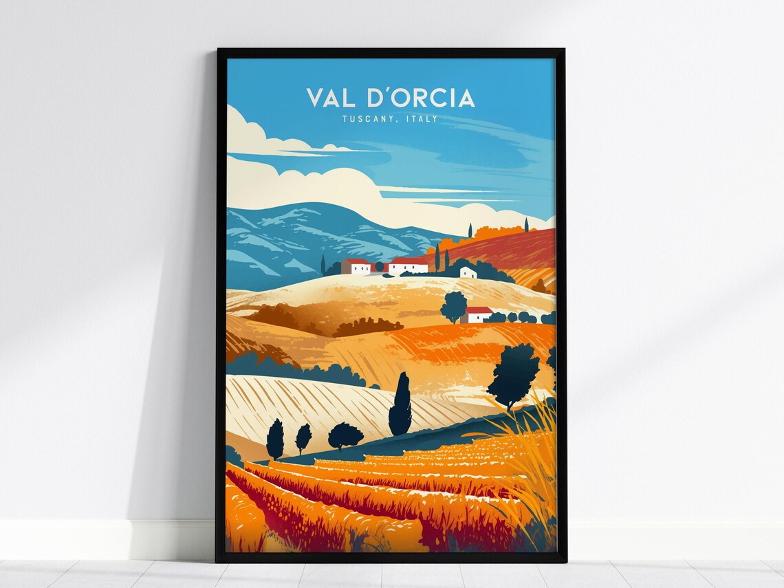 Val D'Orcia Tuscany Italy Golden Hills Cypress Landscape Poster