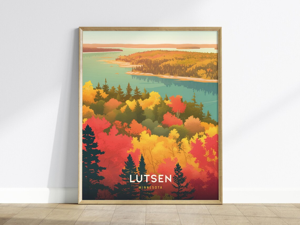 Lutsen Minnesota Fall Foliage Lake Forest Autumn Travel Poster