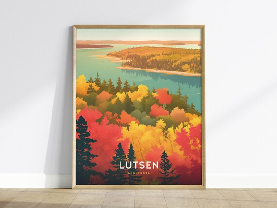 Lutsen Minnesota Fall Foliage Lake Forest Autumn Travel Poster