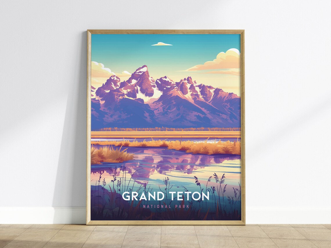 Grand Teton National Park Wyoming Mountain Lake Vintage Poster