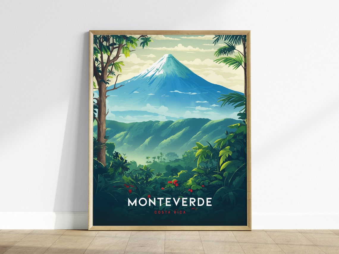 Monteverde Costa Rica Volcano Cloud Forest Lush Jungle Art Poster
