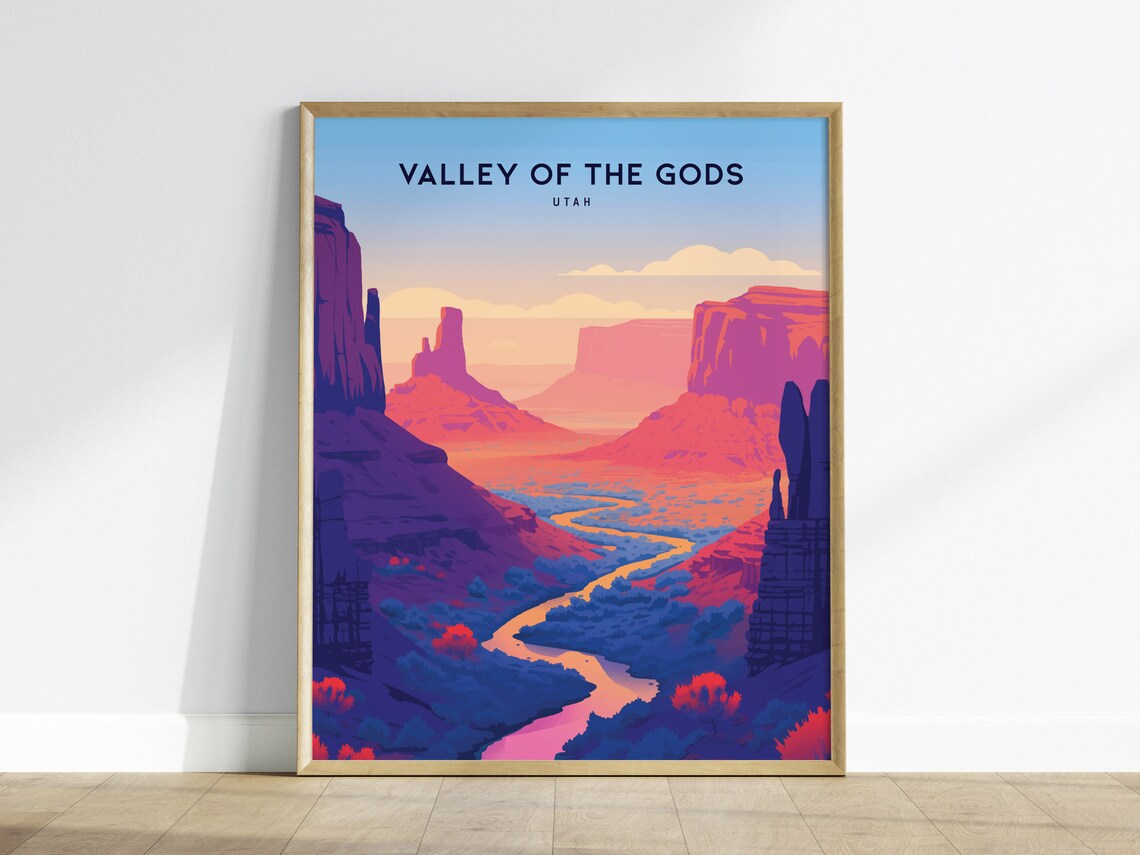 Valley of the Gods Utah Red Desert Mesas Sunset Travel Poster