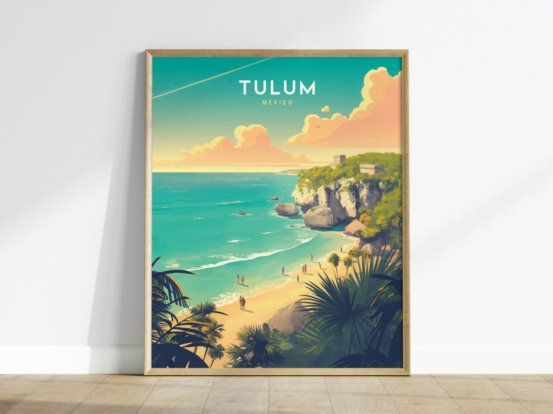 Tulum Mexico Mayan Ruins Cliff Beach Turquoise Sea Travel Art Poster