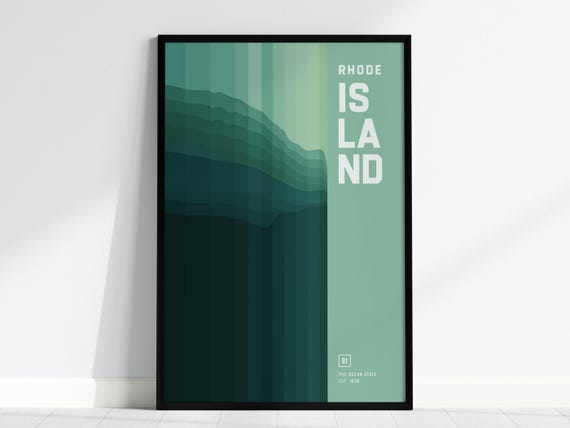 Rhode Island Coastline Poster Abstract Ocean State Art Framed Or Unframed