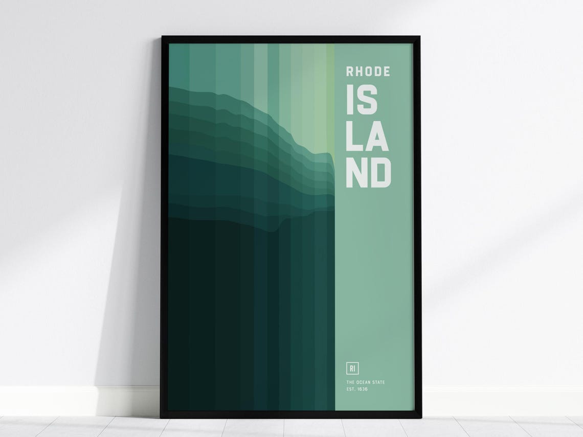 Rhode Island Coastline Poster Abstract Ocean State Art Framed Or Unframed