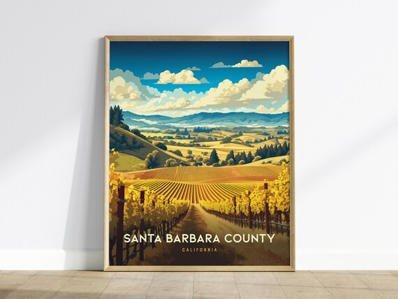 Santa Barbara County California Golden Vineyard Hills Travel Poster