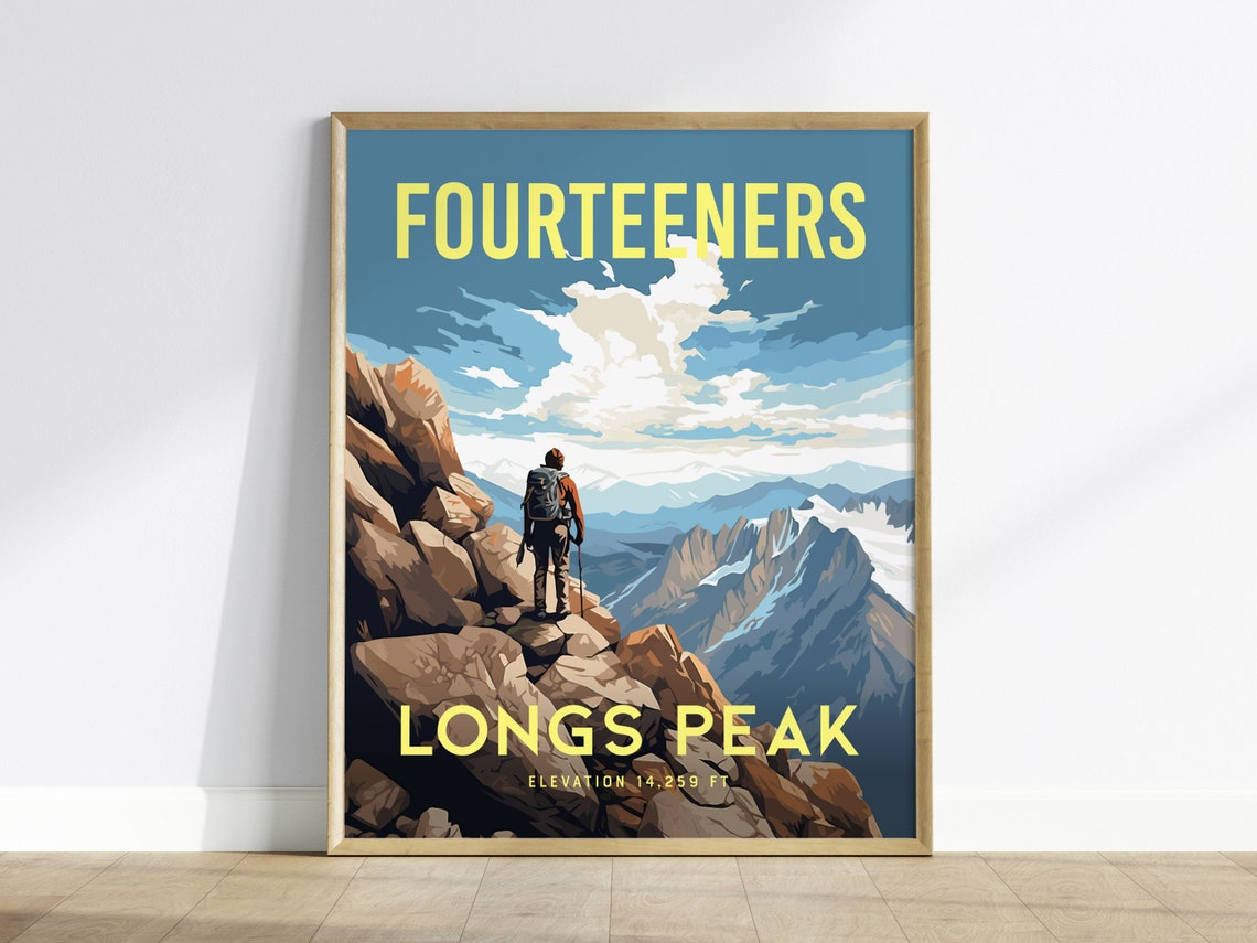 Longs Peak Fourteener Colorado Hiker Mountain Summit Vista Poster