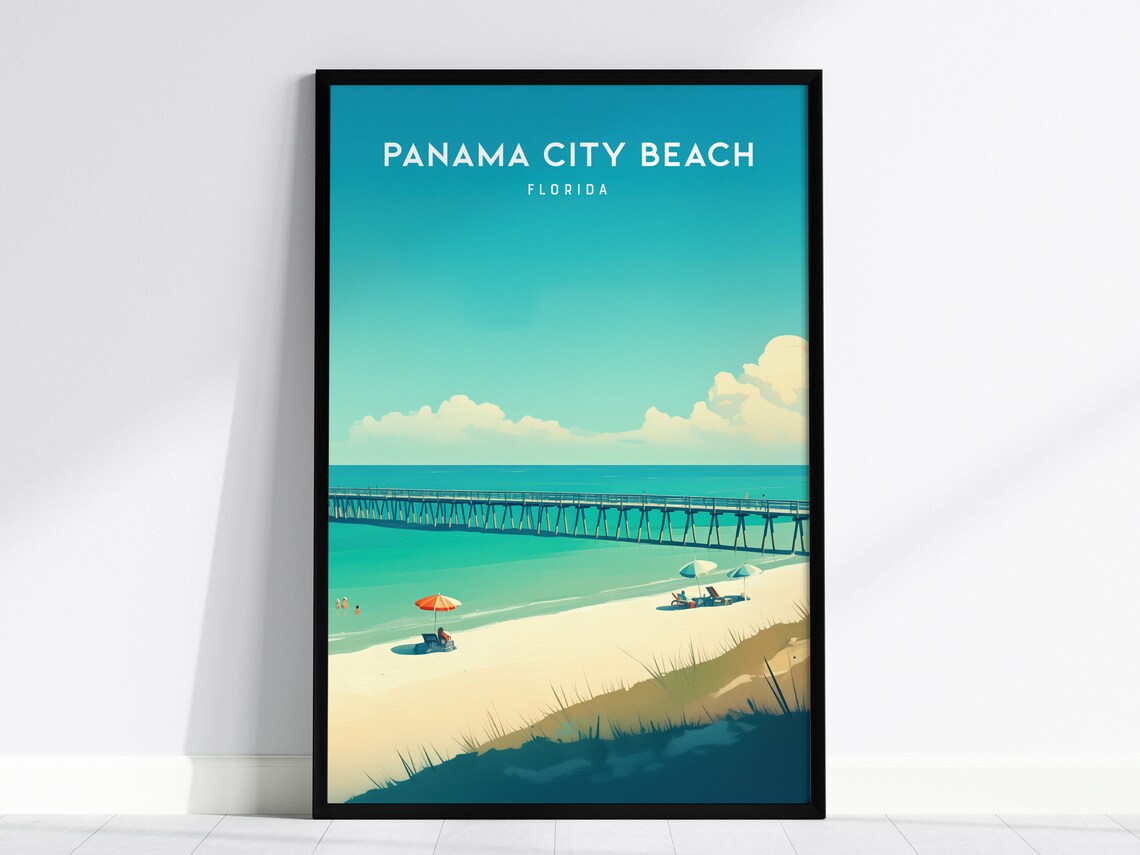 Panama City Beach Florida Pier White Sand Gulf Coast Travel Poster