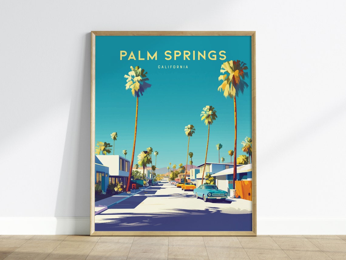 Palm Springs California Midcentury Palm Tree Street Retro Poster