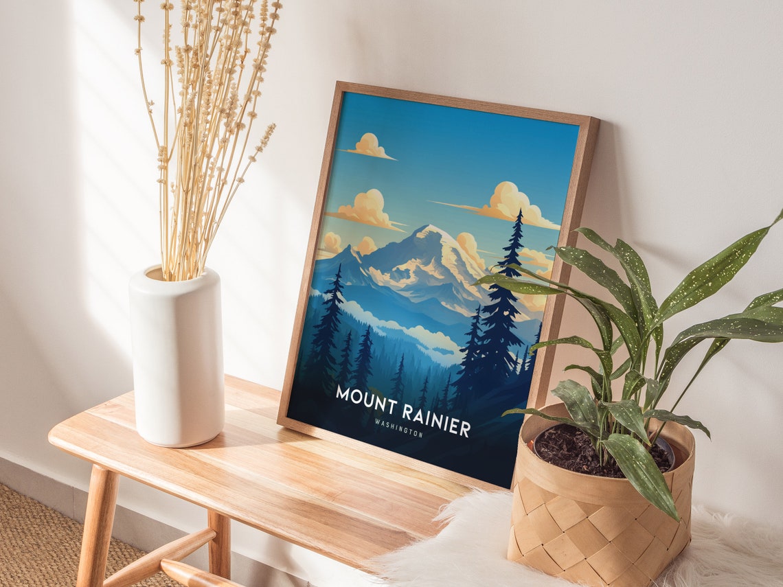 Mount Rainier Washington Snow Capped Peak Forest View Poster - Image 4