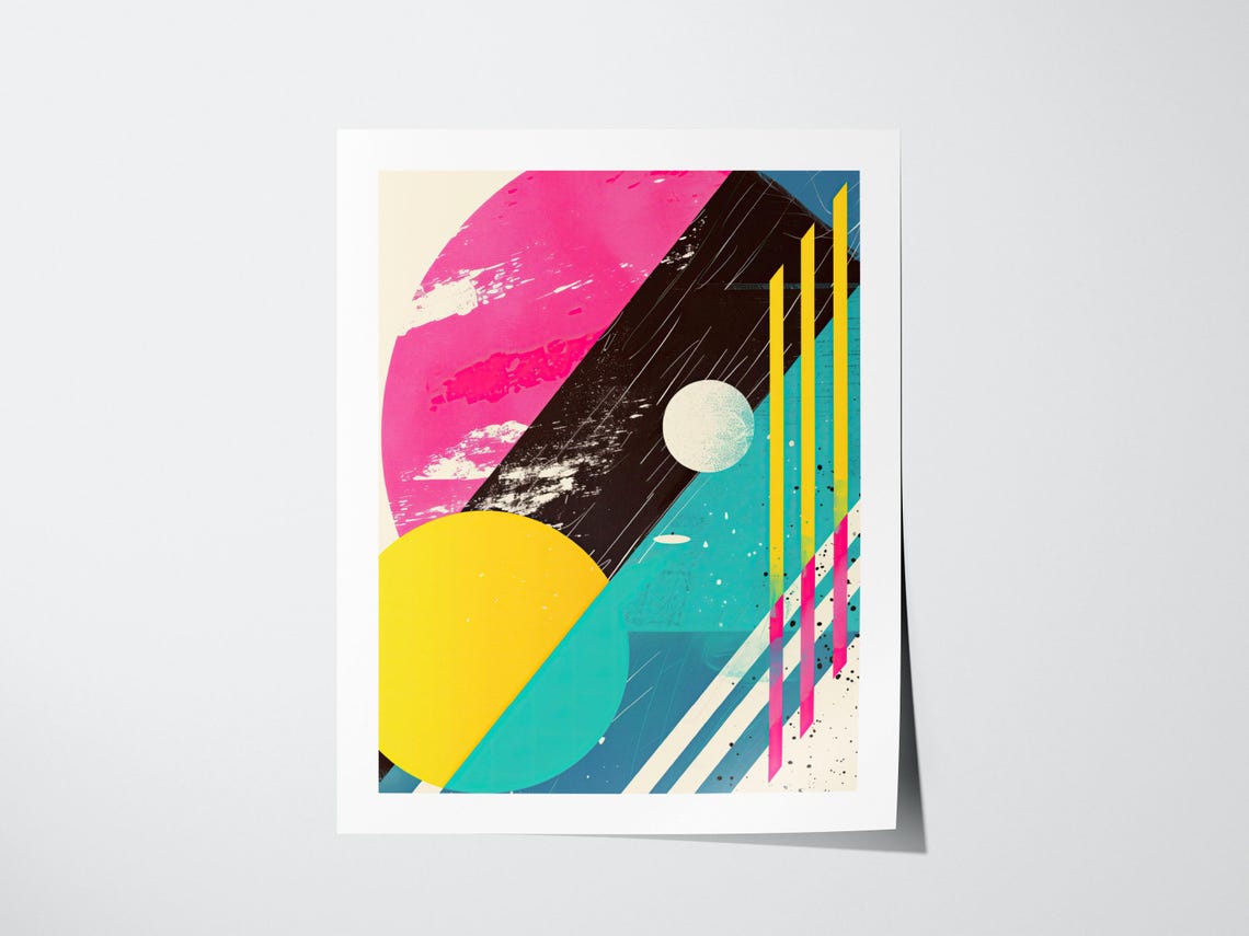 Bold Abstract Geometric Shapes Retro 80s Color Block Wall Art