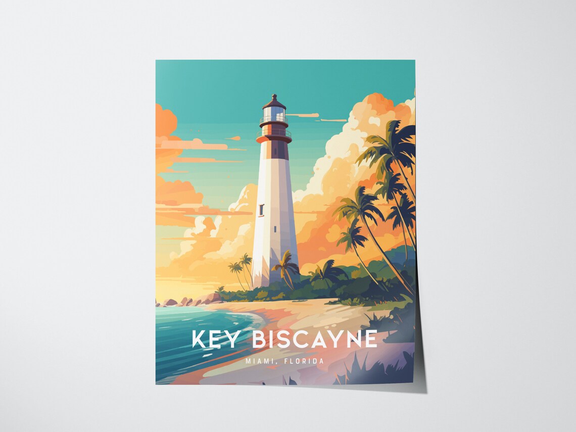 Key Biscayne Lighthouse Travel Poster, Miami